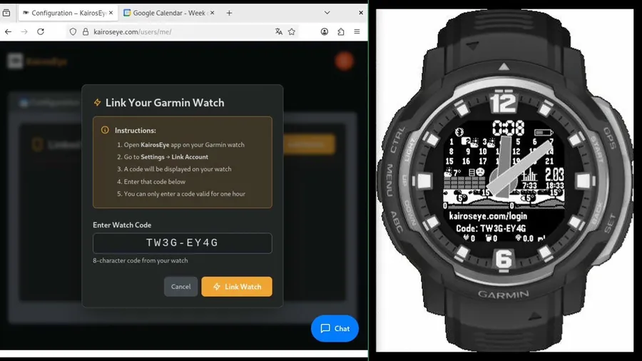 Enter the watch code in the modal