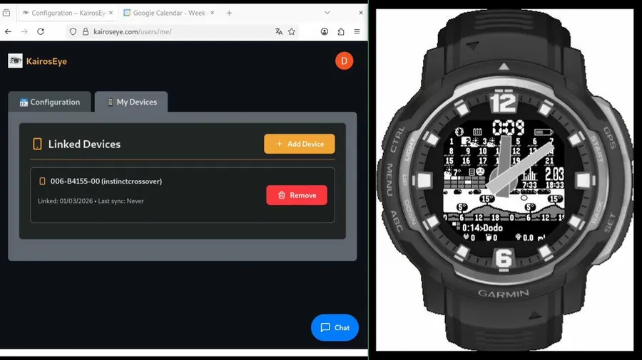 Watch face showing the synced event